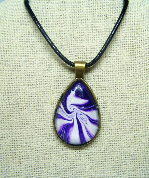Purple & White Wearable Fluid Art Pendant Necklace, 1OAKG