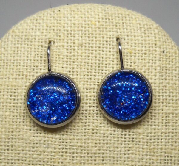 Cobalt Blue Glitter Wire Hook Earrings, 1OAKG