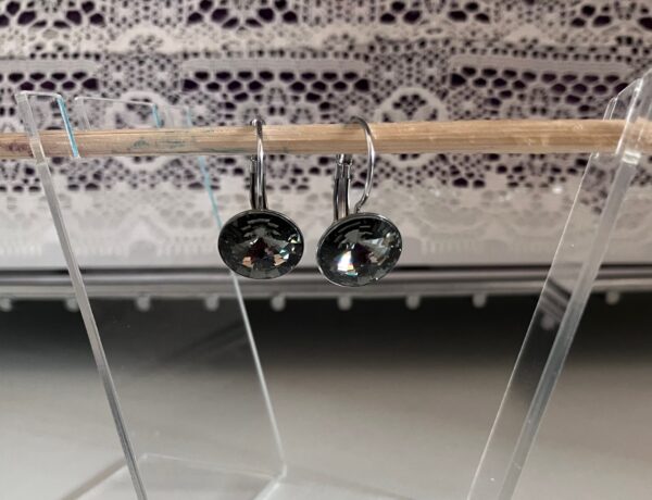 Chaton, Swarovski Black Diamond Crystal Rivoli Lever Drop Earrings