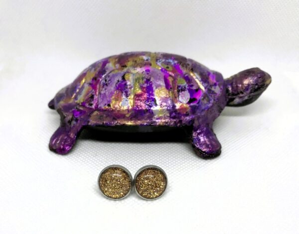 Gold Glitter Stainless Steel Posts Stud Earrings, 1OAKG