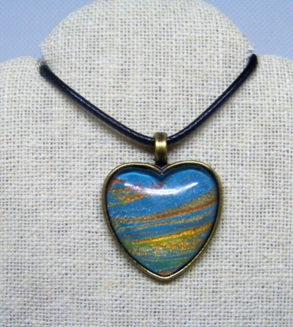 Turquoise & Gold Fluid Art Pendant Necklace, 1OAKG