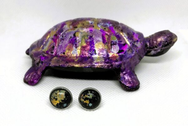 Colorful Space in Silver Posts Stud Earrings, 1OAKG Wearable Art