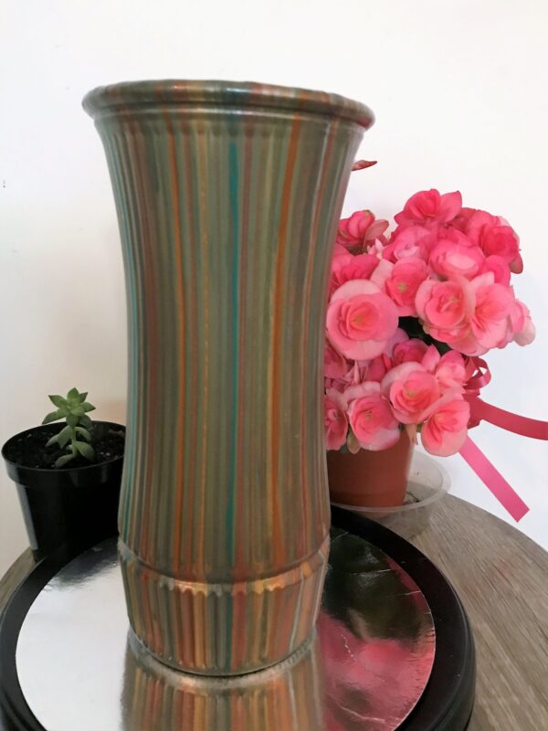 Unique Metallic & Green Glass Flower Vase or Kitchen Utensil Holder, 1OAKG