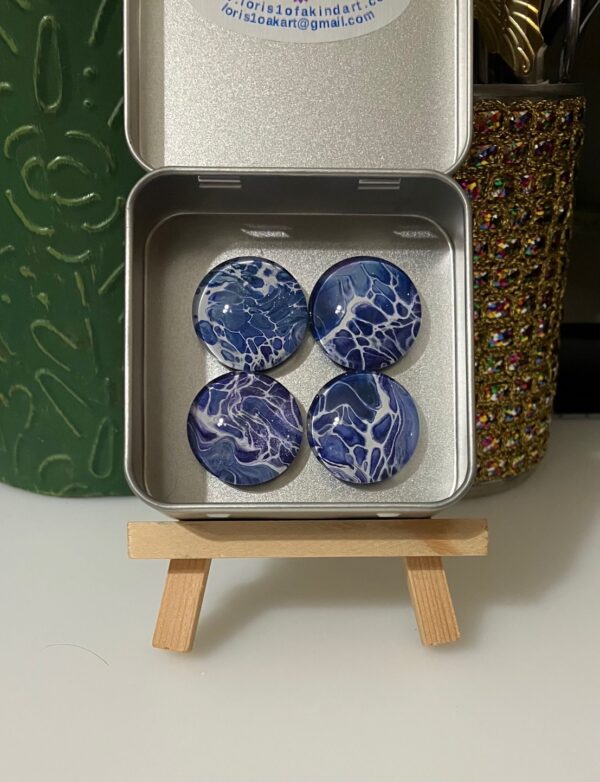 Purples, Blues & White Webbing Fluid Art Magnet Set of 4, 1OAKG