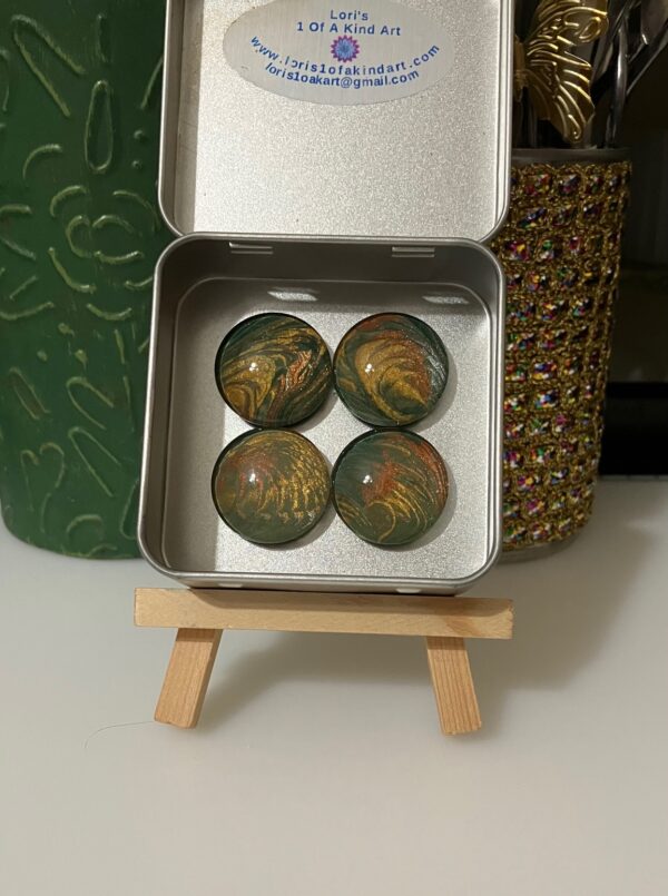 Copper, Gold & Greens Fluid Art Magnet Set of 4, 1OAKG