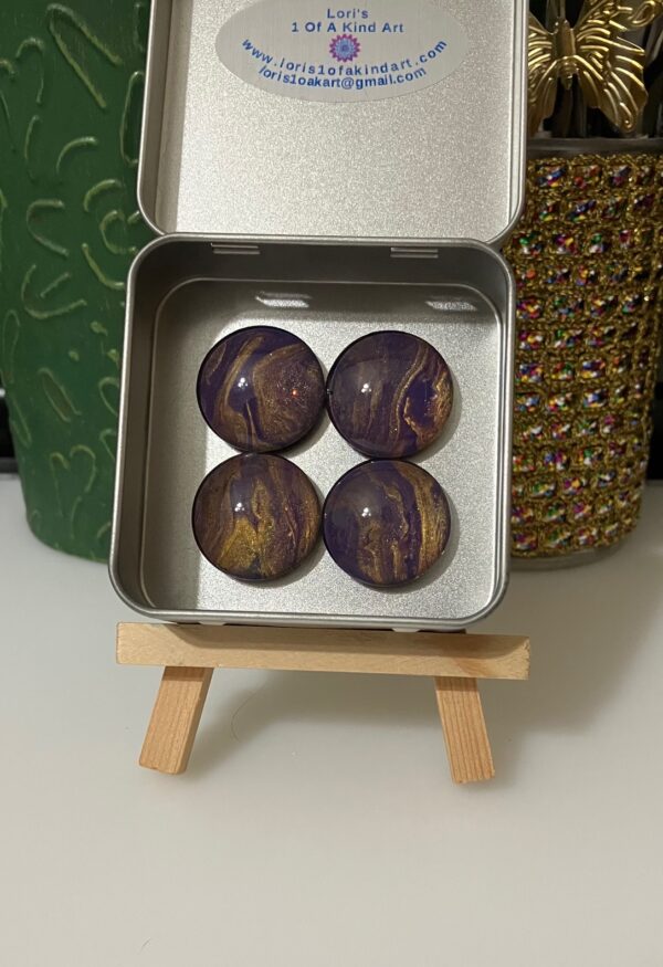 Purple & Gold Fluid Art Magnet Set of 4, 1OAKG