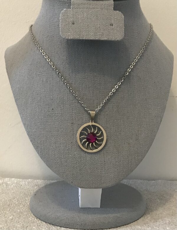 Amethyst Rhinestone Sun Pendant on a Silver Chain Necklace