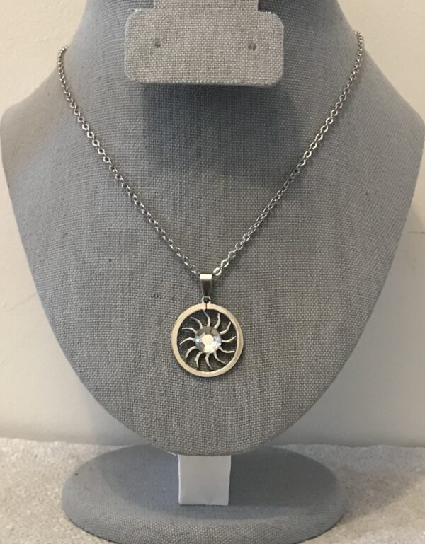 Diamond Rhinestone Sun Pendant on a Silver Chain Necklace