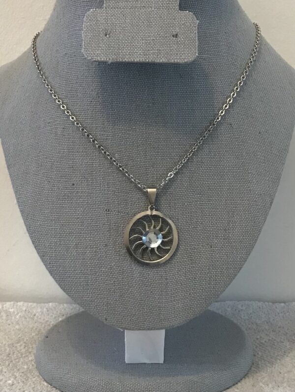 Hint of Blue Rhinestone Sun Pendant on a Silver Chain Necklace