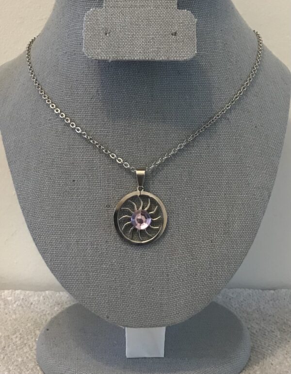Lavender Rhinestone Sun Pendant on a Silver Chain Necklace