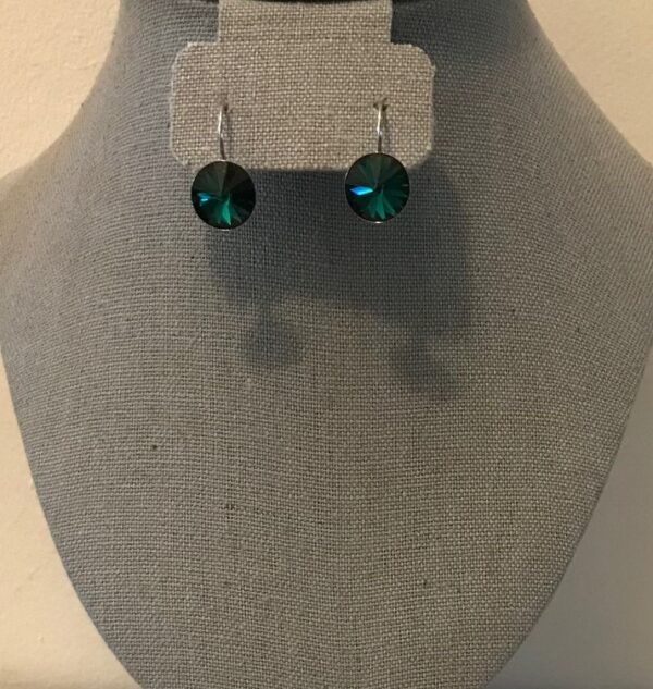 Chaton, Swarovski Emerald Rivoli Crystal Lever Drop Earrings
