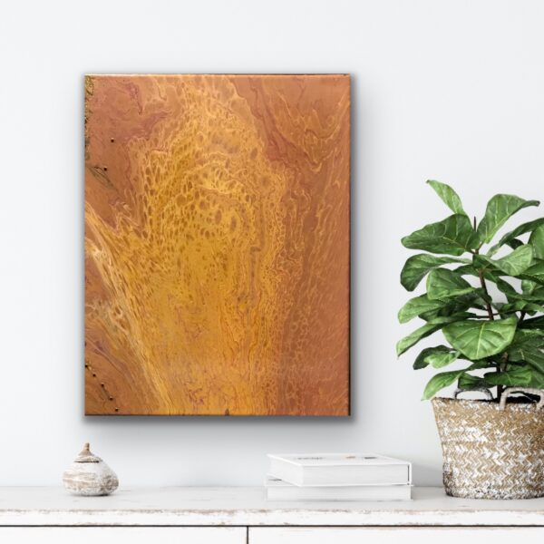 Mauve Embellished Tree Ring Abstract Acrylic Fluid Art Painting on 14X11 inch, 1OAKG