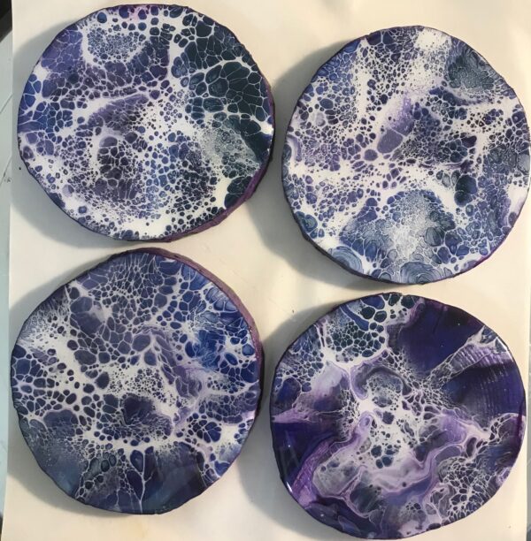 Blues & Purples Wood Unique Coaster Set, 1OAKG