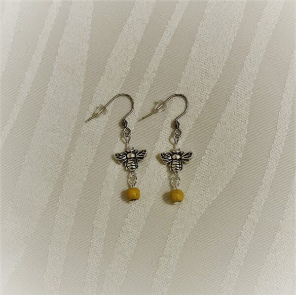 Bee and Honey Wood Bead Dangling Earrings