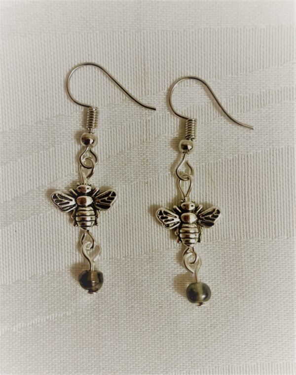 Bee and Smoky Bead Dangling Earrings
