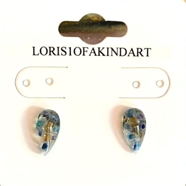 Gold, Purple & Teal Beaded Teardrop Resin Post Earrings, 1OAKG