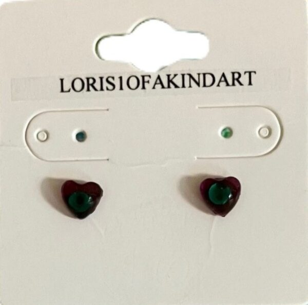 Green Rhinestone in a Purple Resin Heart Post Earrings, 1OAKG