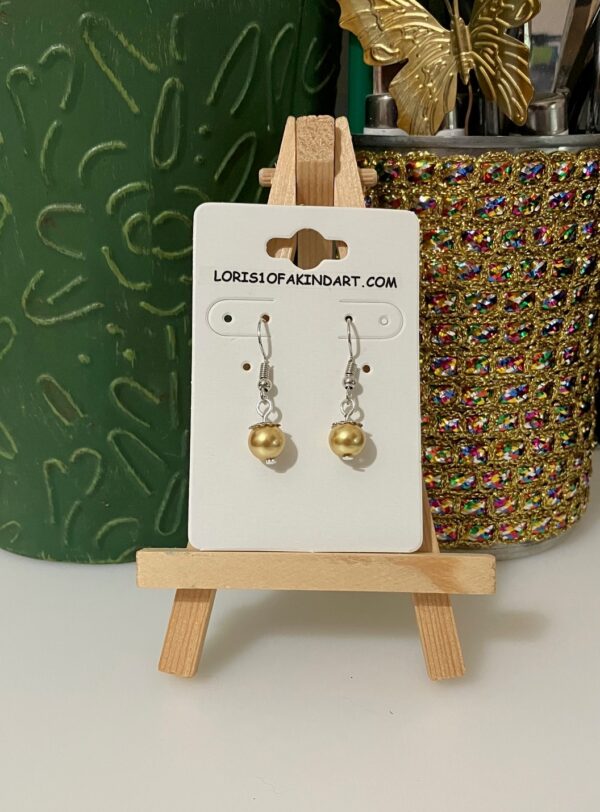 Pearly Gold Glass Bead with Flower Cap Dangle Earrings