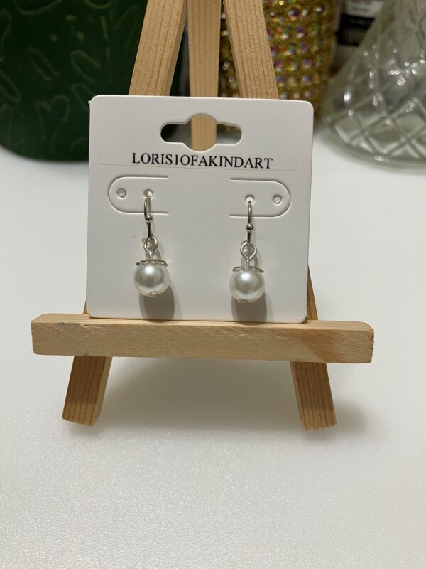 Pearly White Glass Bead with Flower Cap Dangle Earrings