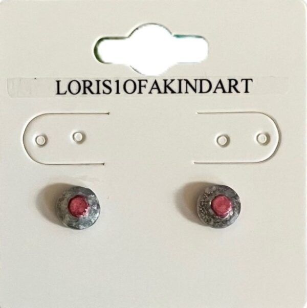 Metallic Bubblegum Pink and White Round Resin Post Earrings, 1OAKG