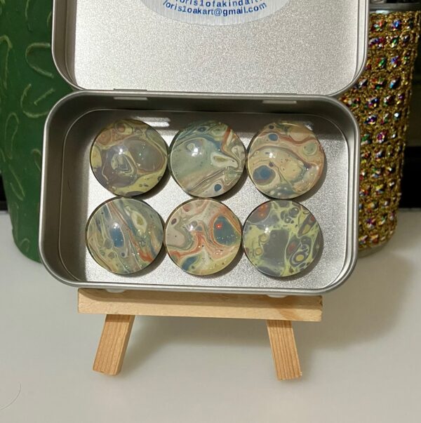 Blue, Purple, Yellows & Assorted Colors Fluid Art Magnet Set of 6, 1OAKG