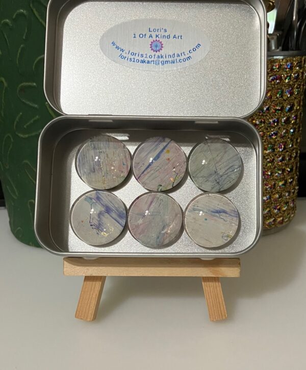 Blue, White & Assorted Colors with Sparkles Fluid Art Magnet Set of 6, 1OAKG
