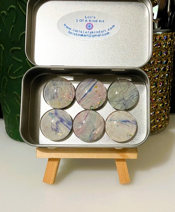 Blue, White & Assorted Colors with Sparkles Fluid Art Magnet Set of 6, 1OAKG
