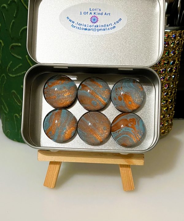 Copper & Turquoise Shimmer Fluid Art Magnet Set of 6, 1OAKG