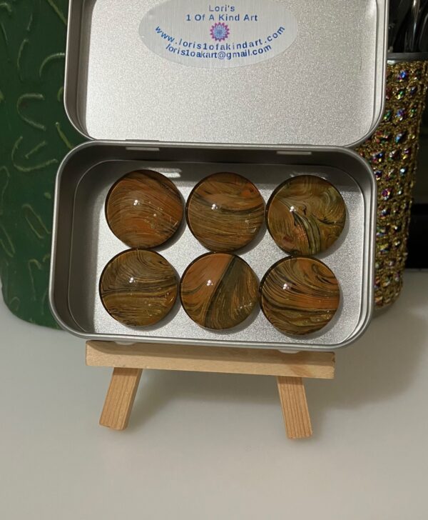 Black, Gold & Orange Glitter Fluid Art Magnet Set of 6, 1OAKG