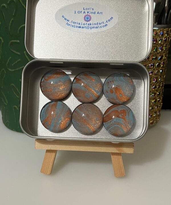 Copper & Turquoise Shimmer Fluid Art Magnet Set of 6, 1OAKG