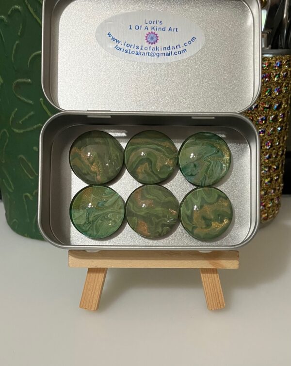 Greens & Gold Shimmer Fluid Art Magnet Set of 6, 1OAKG