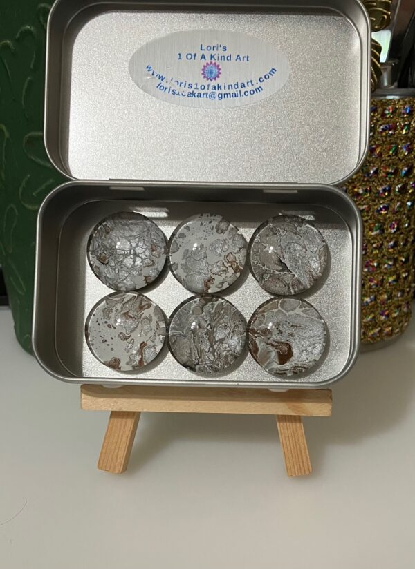 Silver, Brown & White Shimmer Fluid Art Magnet Set of 6, 1OAKG