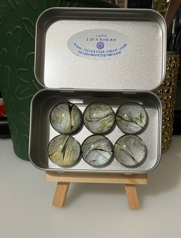 Silver, Gold & Black Shimmer Fluid Art Magnet Set of 6, 1OAKG