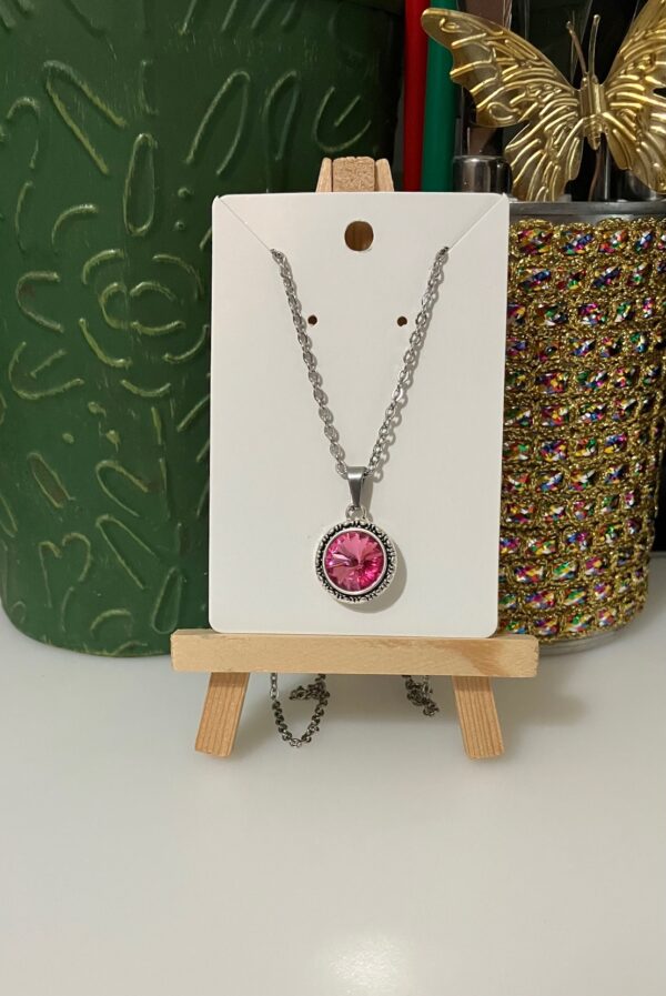 Swarovski Crystal Rose Pink Rope Design Rivoli Pendant Necklace