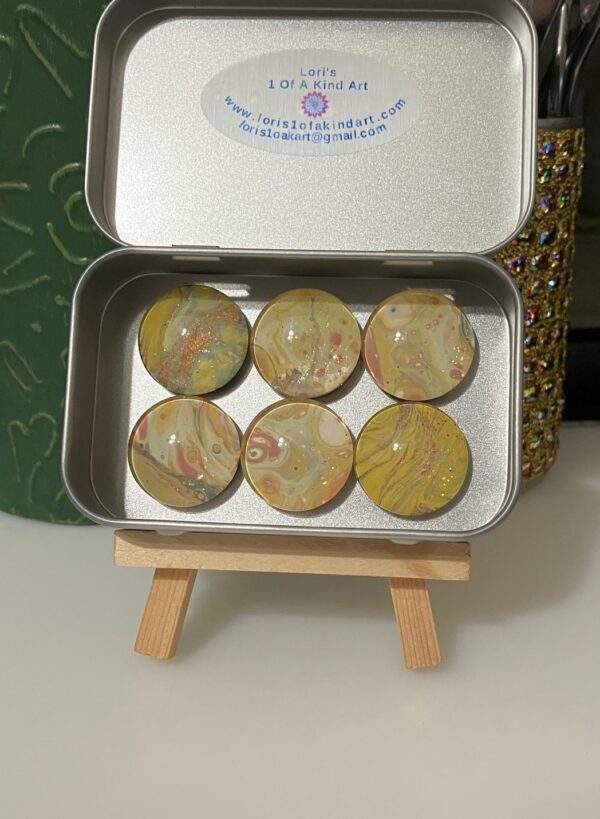Yellows, White & Assorted Colors Shimmery Fluid Art Magnet Set of 6, 1OAKG