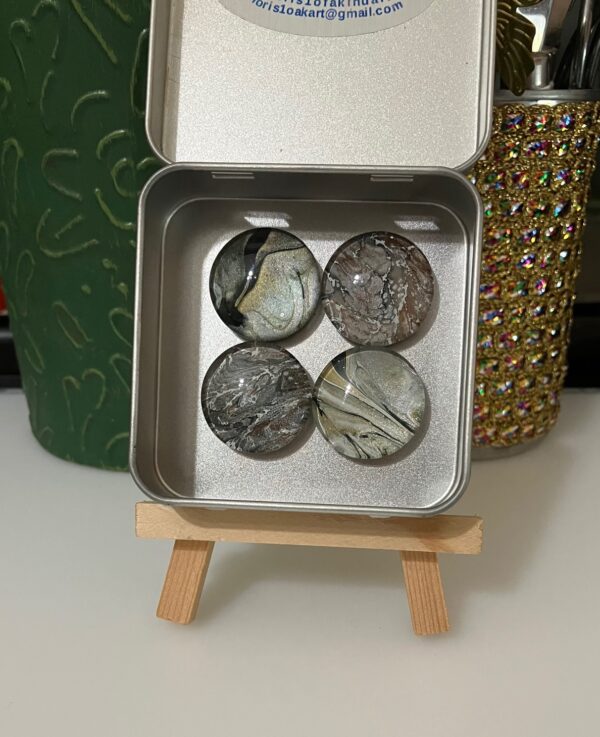 Silver, Gold, Black, Brown & White Fluid Art Magnet Set of 4, 1OAKG