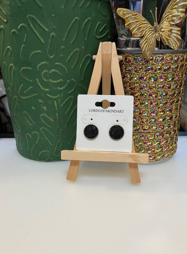 Black Faux Druzy Earring on Bronze Studs