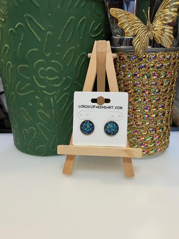 Blue-multi Faux Druzy Earring on Bronze Studs
