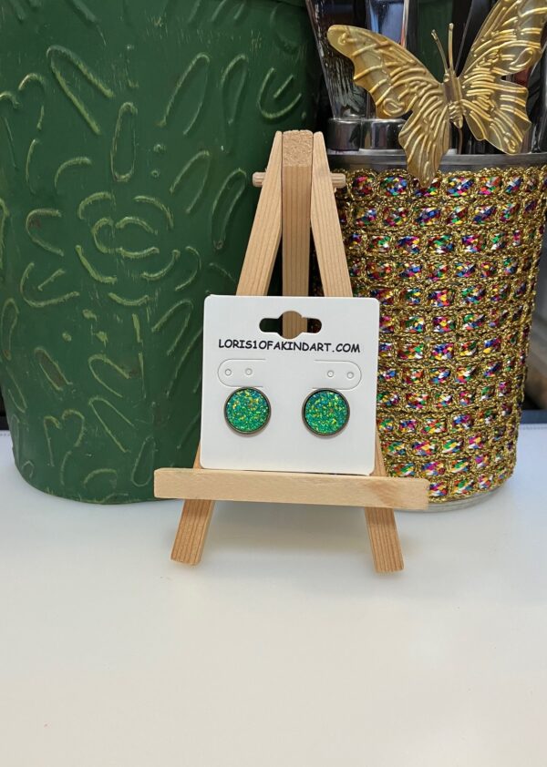 Green Faux Druzy Earring on Bronze Studs