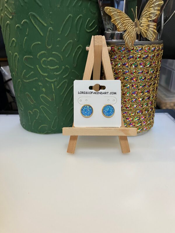 Blue Faux Druzy Earring on Gold Studs