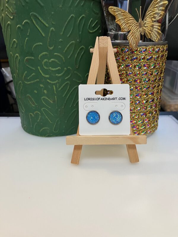 Blue Faux Druzy Earring on Gun Metal Studs