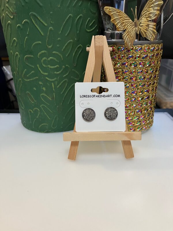 Silver Faux Druzy Earring on Gun Metal Studs