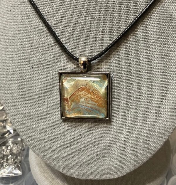 Gold, Copper, Silver & Turquoise Fluid Art Pendant Necklace, 1OAKG