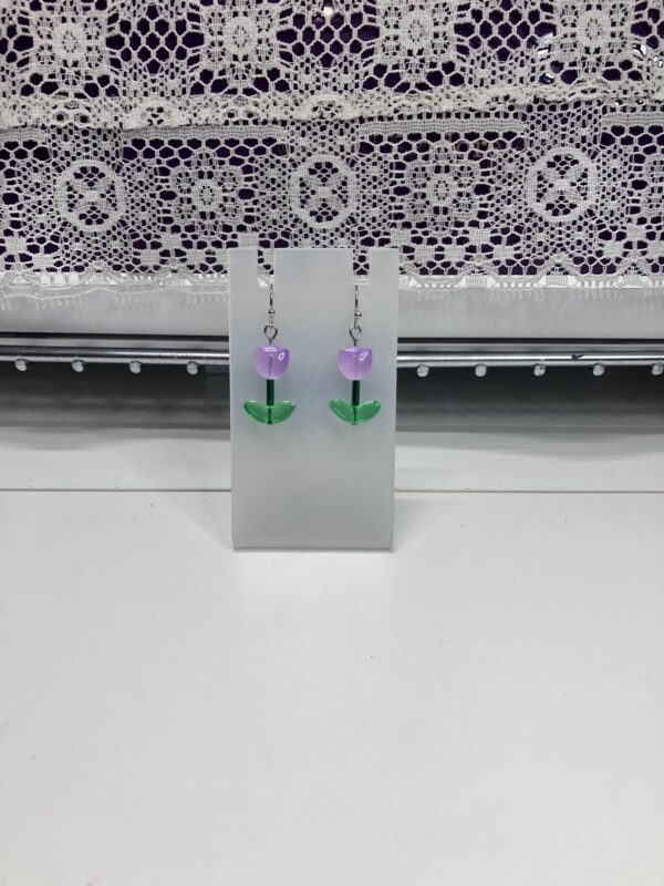 Lavender Tulip Crystal Glass Beaded Dangle Earrings