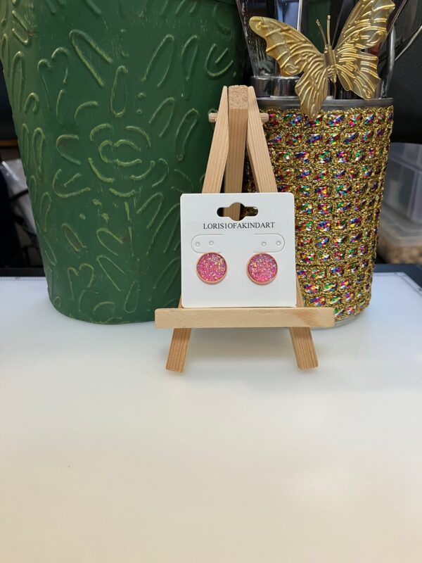 Pink Faux Druzy Earring on Rose Gold Studs