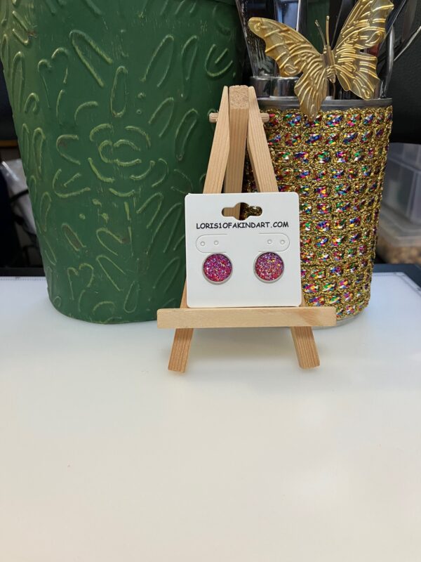 Fuchsia Faux Druzy Earring on Silver Studs