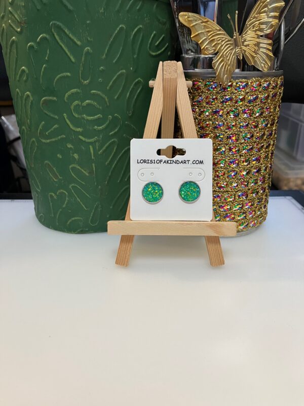 Green Faux Druzy Earring on Silver Studs