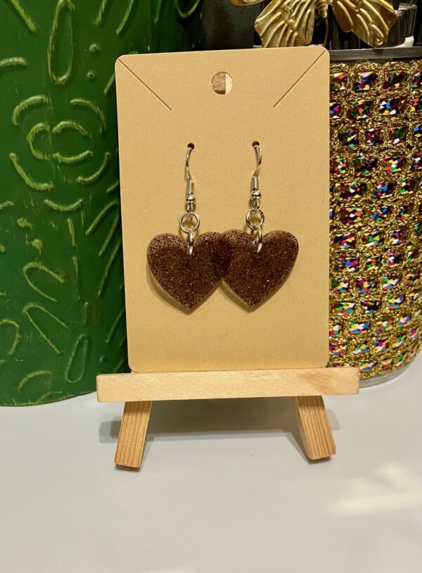 Brown Resin with Copper Glitter Dangling Big-heart Earrings, 1OAKG