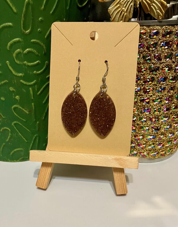 Brown Resin with Copper Glitter Dangling Eye-shaped Earrings, 1OAKG
