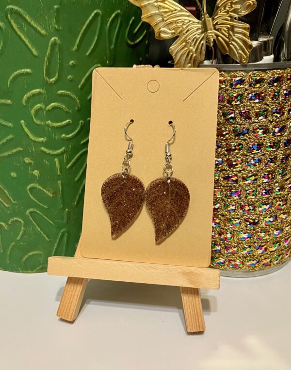 Brown Resin with Copper Glitter Dangling Leaf Earrings, 1OAKG